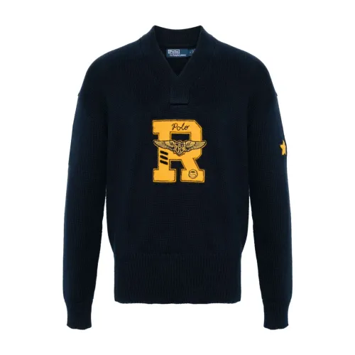 Ralph Lauren , Blue Sweater Logo Patch Star Detail ,Blue male, Sizes: