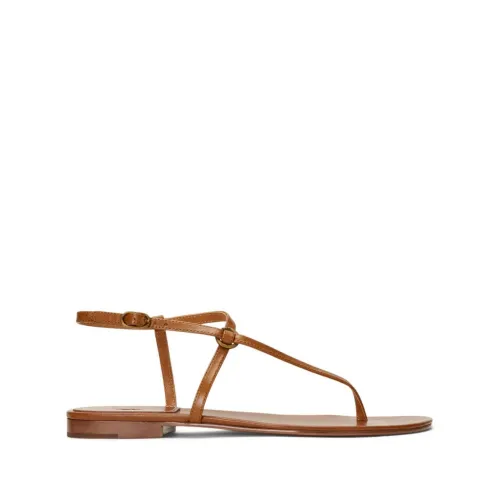 Ralph Lauren , Brown Leather Ankle Strap Sandals ,Brown female, Sizes: