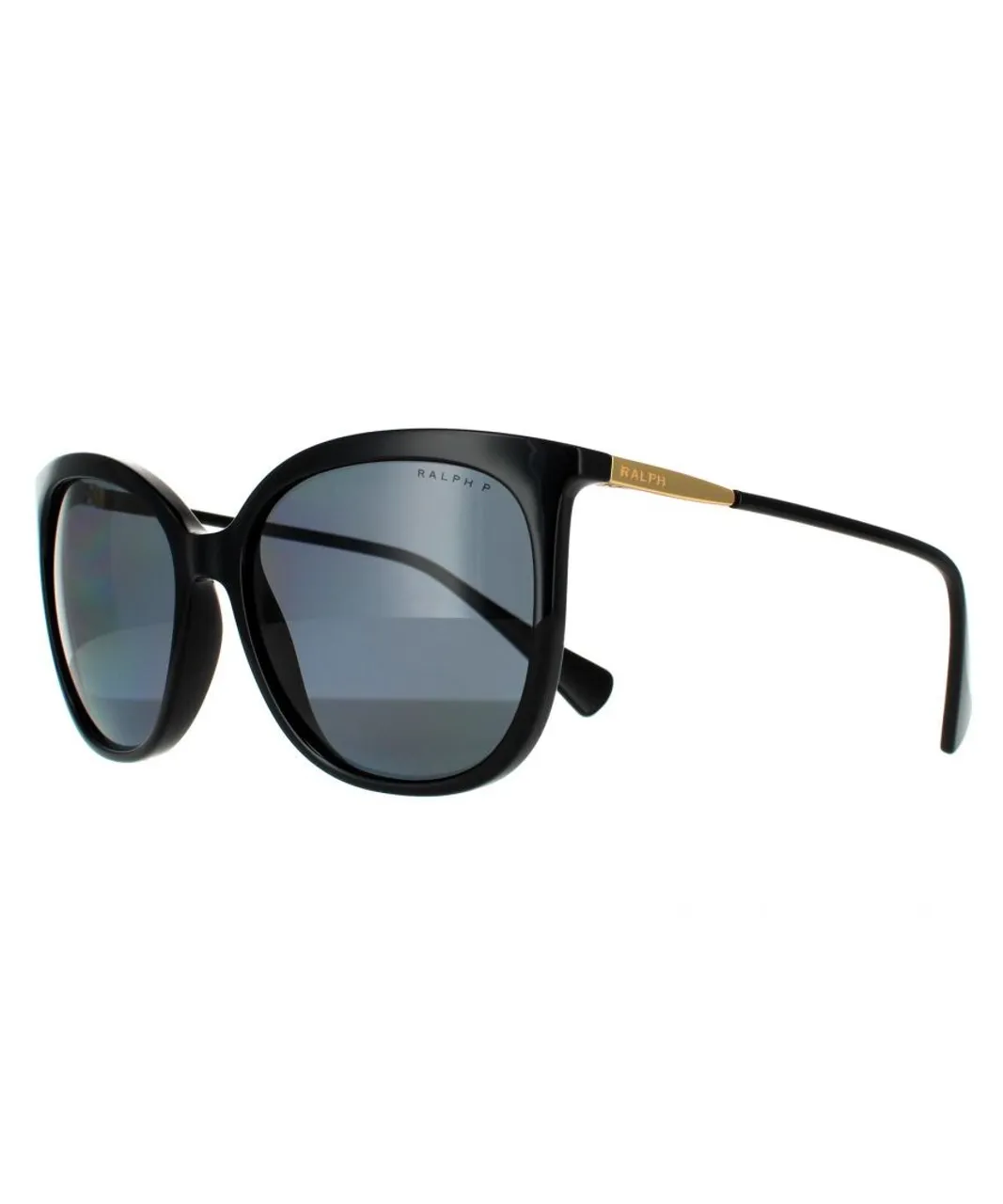 Ralph Lauren by Butterfly Womens Shiny Black Dark Grey Polarized Sunglasses - One