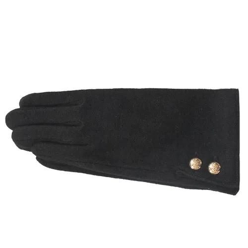 Ralph Lauren , Cashmere Women's Gloves with Logo Buttons ,Black female, Sizes: