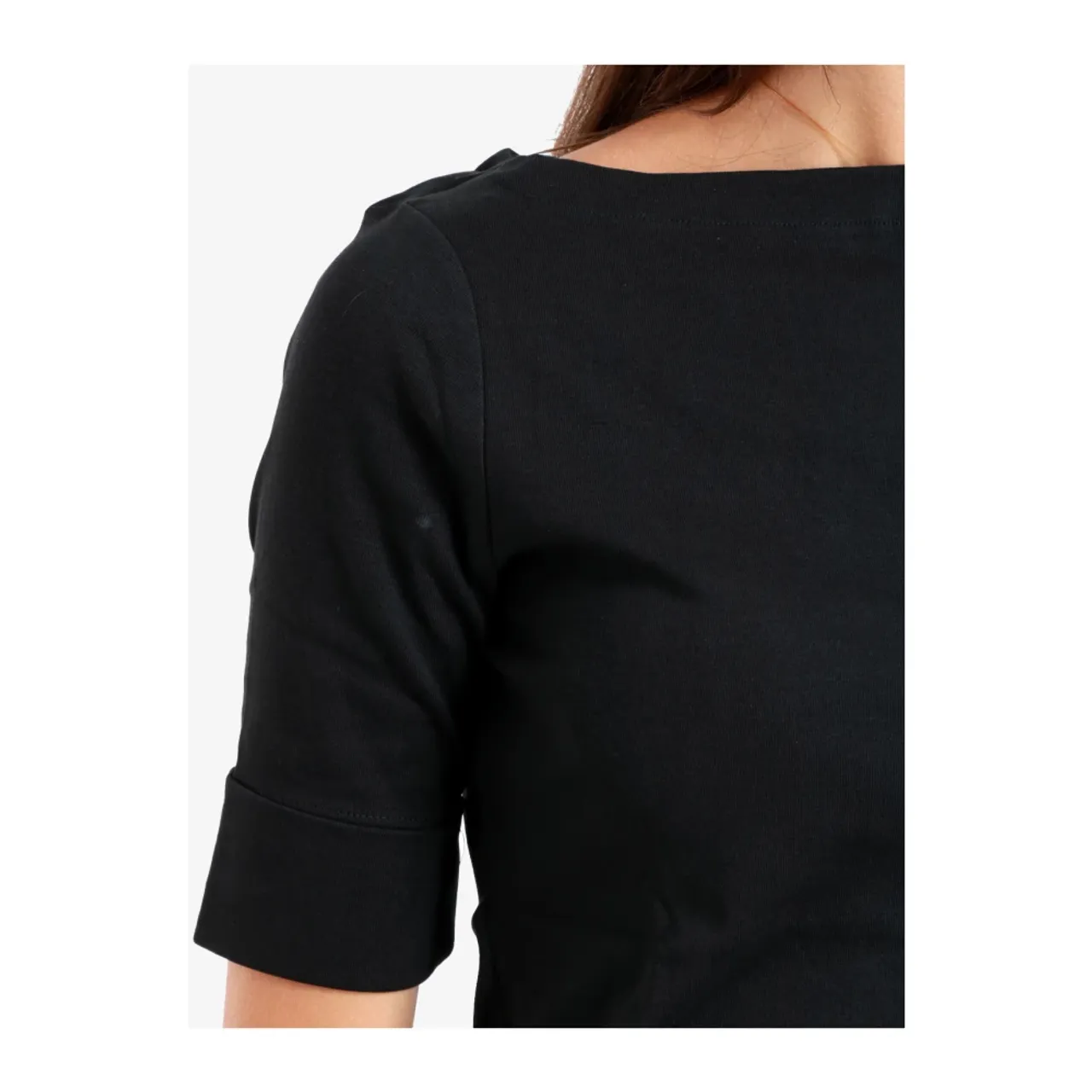 Ralph Lauren , Cotton Jersey T-shirt with Boat Neckline ,Black female, Sizes: