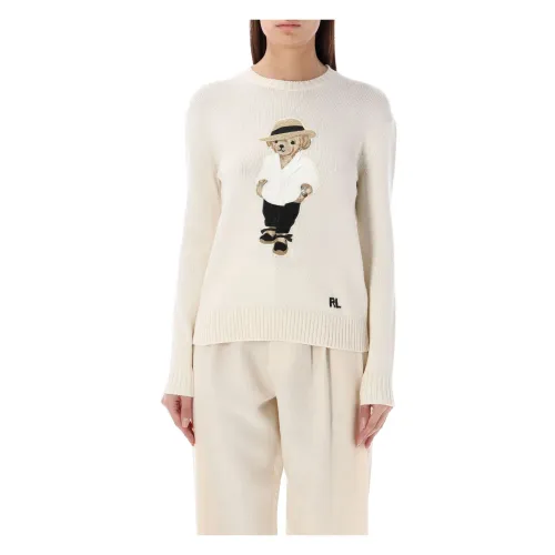 Ralph Lauren , Cream Linen Polo Bear Sweater ,Beige female, Sizes: