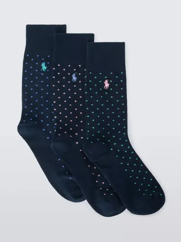 Ralph Lauren Dot Crew Socks, Pack of 3, Blue - Blue - Male