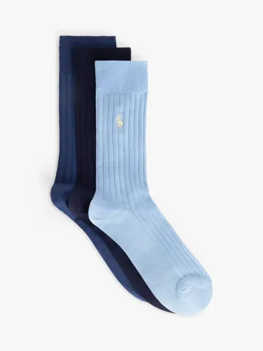 Ralph Lauren Egyptian Crew Socks, Pack of 3 - Blue Assorted - Male