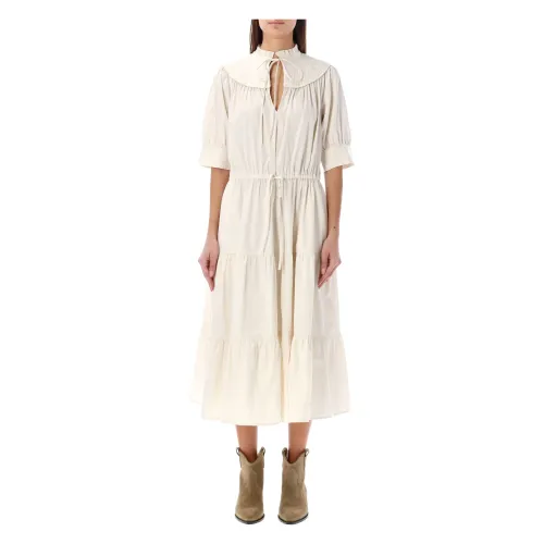 Ralph Lauren , Elia Midi Dress with Frilled Collar ,Beige female, Sizes: