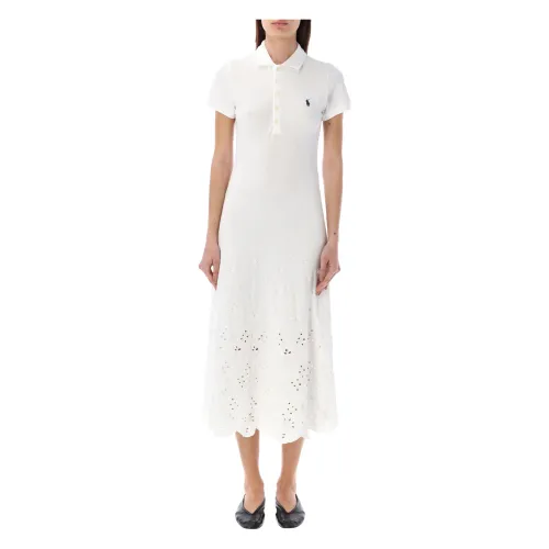 Ralph Lauren , Eyelet Polo Dress Bianco Ss24 ,White female, Sizes: