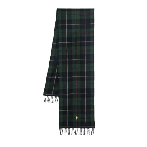 Ralph Lauren , Green Checkered Wool Scarf with Fringed Edges ,Green female, Sizes: ONE