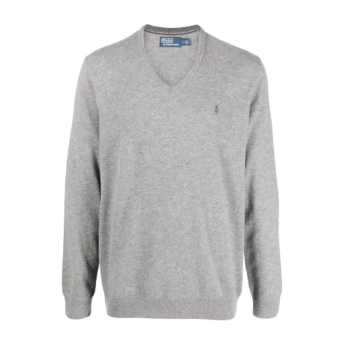 Ralph Lauren , Grey Polo Pony V-Neck Sweater ,Gray male, Sizes: