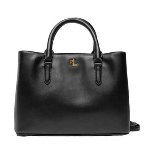 Ralph Lauren , Leather Handbag with Metal Logo ,Black female, Sizes: ONE SIZE