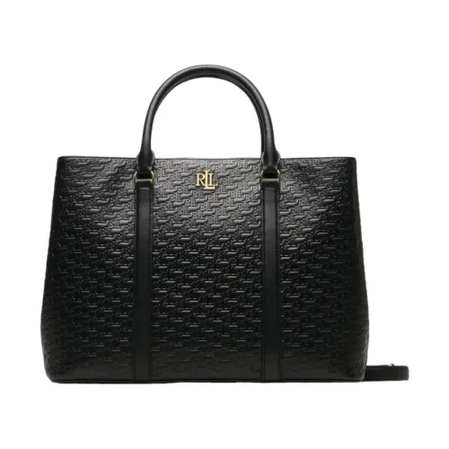 Ralph Lauren , Leather Tote Bag with All-Over Logo ,Black female, Sizes: ONE SIZE