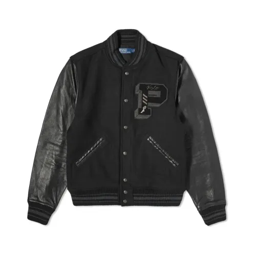 Ralph Lauren , Lined Varsity Jacket in Polo Black ,Black male, Sizes: