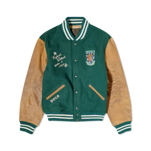 Ralph Lauren , Lined Varsity Jacket with Heraldic Graphic ,Green male, Sizes: