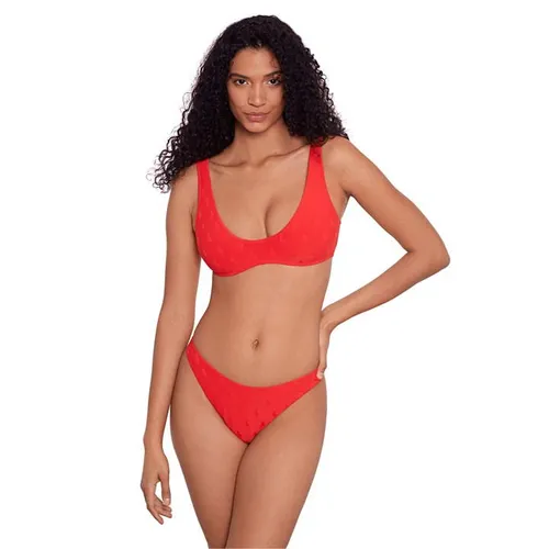 Ralph Lauren Logo Jacquard High Leg Bikini Bottoms - Red