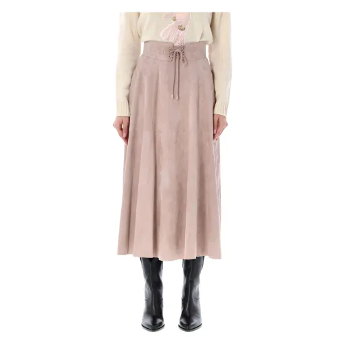 Ralph Lauren , Mauve Suede Midi Skirt ,Pink female, Sizes: