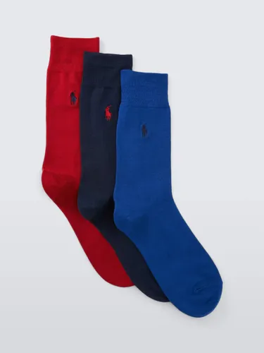 Ralph Lauren Mercerised Cotton Crew Socks, Pack of 3, Multi - Multi - Male