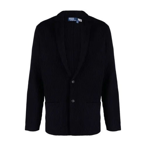 Ralph Lauren , Navy Blue Knitted Wool Blend Jacket ,Blue male, Sizes: