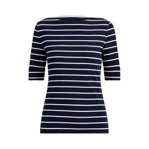 Ralph Lauren , Navy Blue Striped Boat Neck T-Shirt ,Blue female, Sizes: