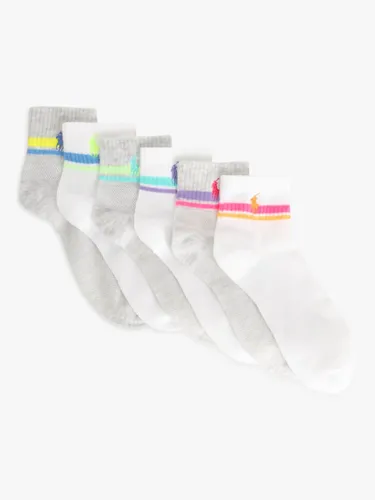 Ralph Lauren Open Mesh Double Stripe Ankle Socks, Pack of 6, White/Multi - White/Multi - Female