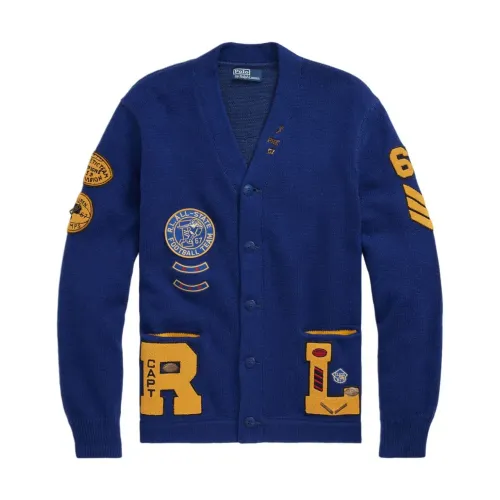 Ralph Lauren , Patchwork V-Neck Sweater Blue ,Blue male, Sizes: