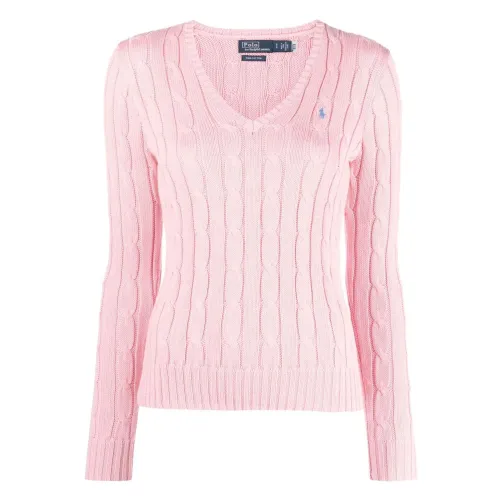 Ralph Lauren , Pink Cotton V-Neck Sweater ,Pink female, Sizes: