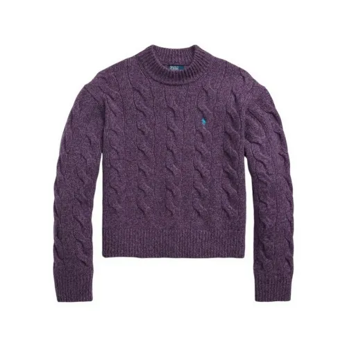 Ralph Lauren , Purple Cable Knit High Neck Sweaters ,Purple female, Sizes: