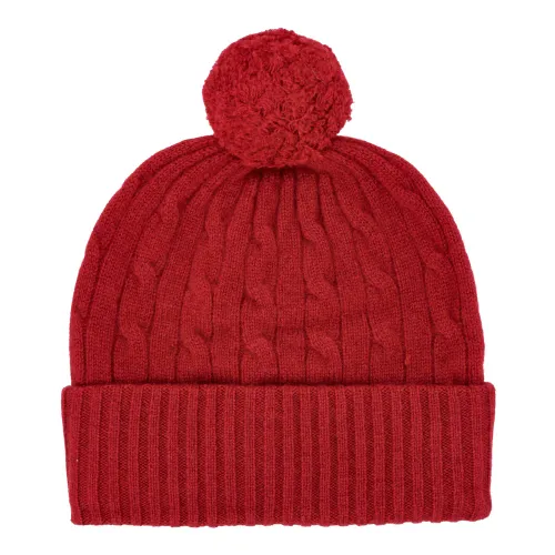 Ralph Lauren , Red Cable Knit Beanie with Pom-Pom ,Red female, Sizes: ONE