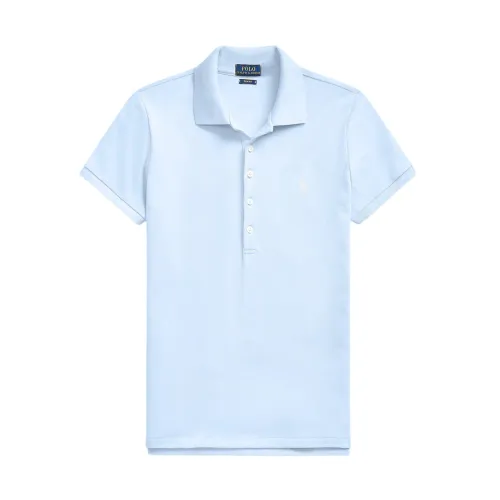 Ralph Lauren , Short Sleeve Ribbed Collar Polo ,Blue female, Sizes:
