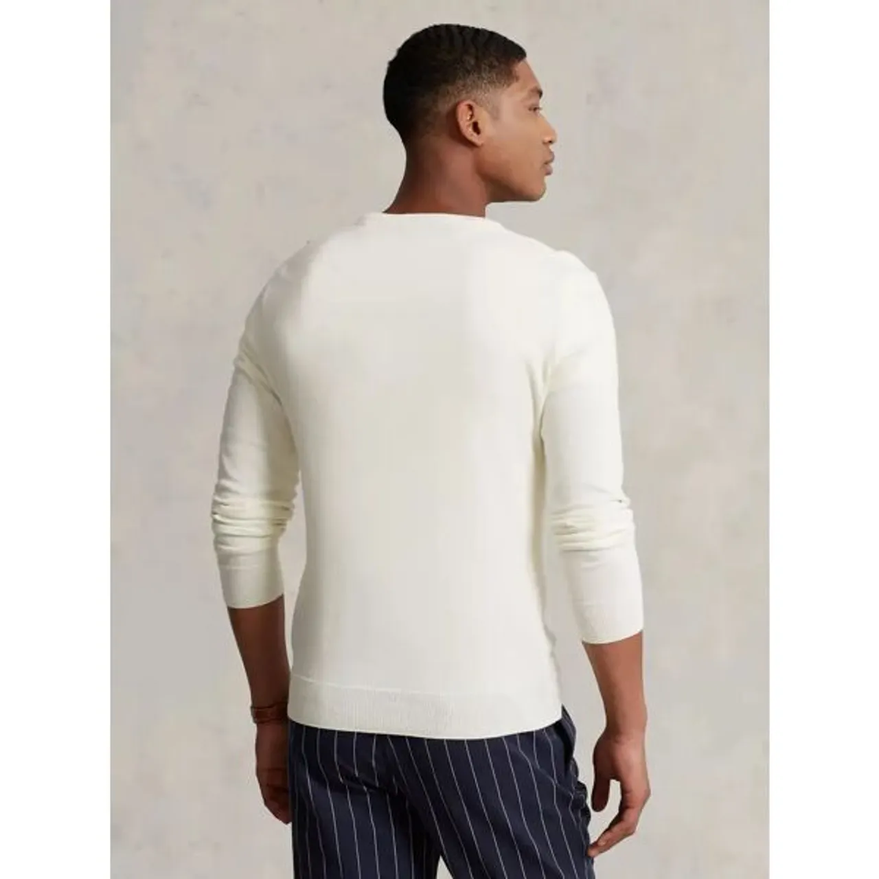 Ralph Lauren Slim Fit Textured Cotton Sweater, Antique Cream - Antique Cream - Male