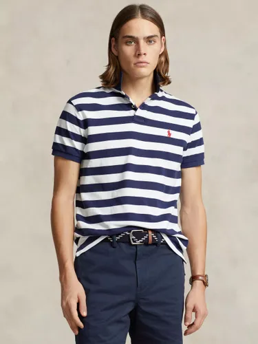 Ralph Lauren Striped Cotton Custom Slim Fit Mesh Polo Shirt, Navy/White - Navy/White - Male