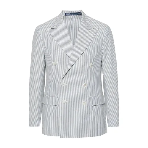 Ralph Lauren , Striped Seersucker Double-Breasted Jacket ,Multicolor male, Sizes:
