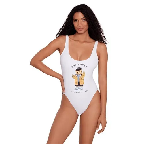 Ralph Lauren Teddy Bear Scoop Neck One Piece Swimsuit - White