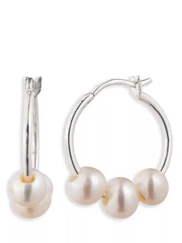 Ralph Lauren Triple Pearl Hoop Earrings, Silver/White - Silver/White - Female