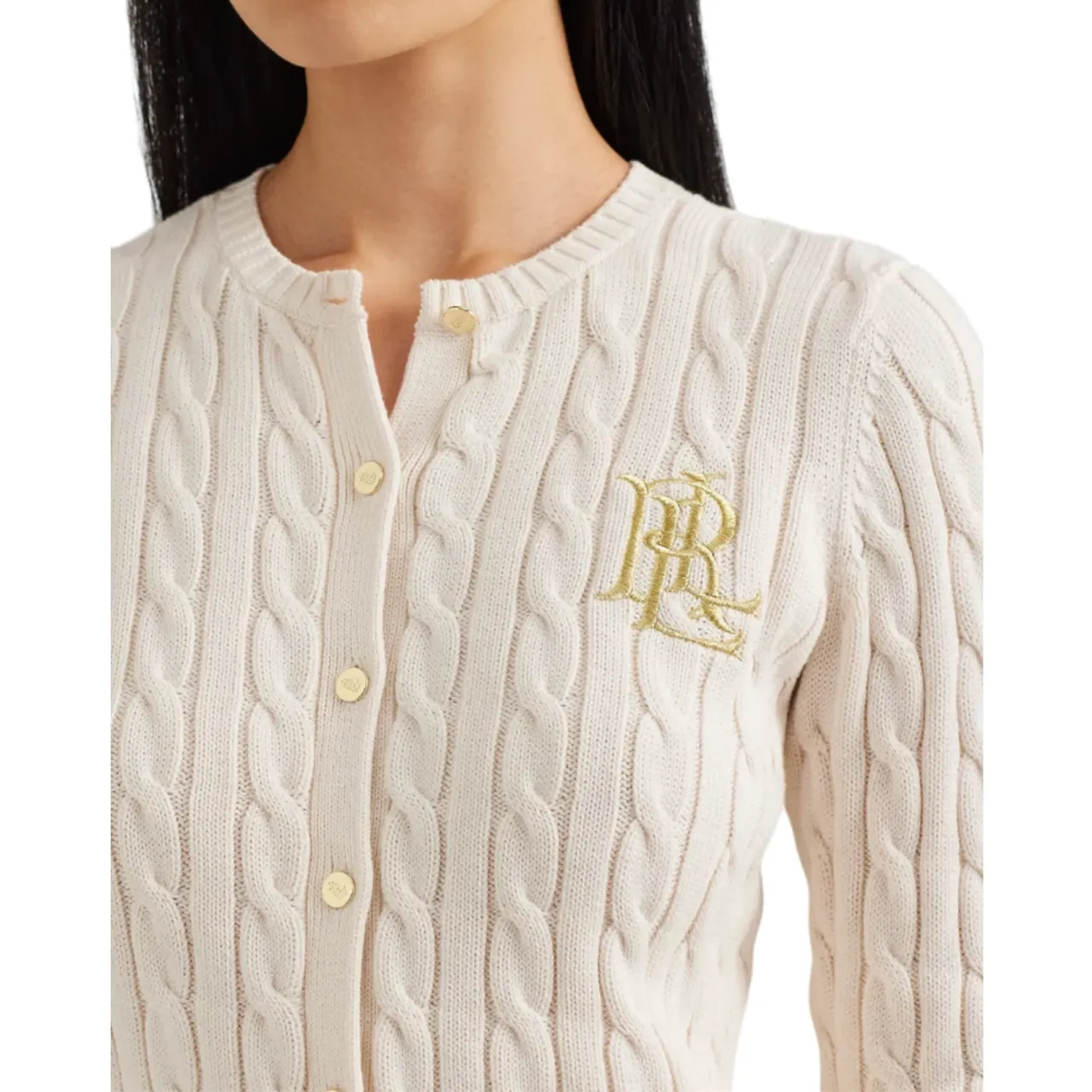 Ralph Lauren , White Cable Knit Cardigan Sweater ,White female, Sizes: