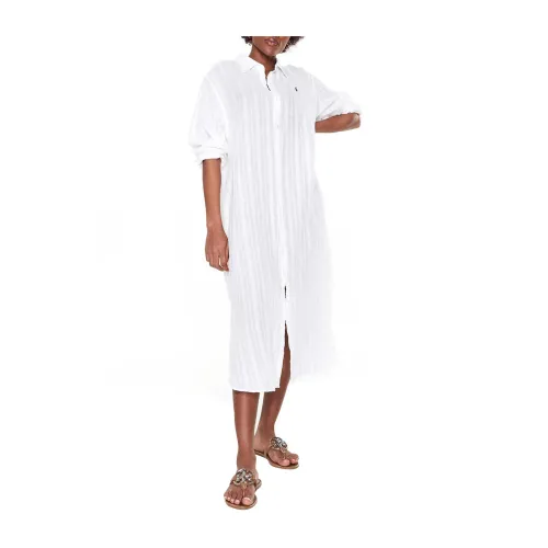 Ralph Lauren , White Linen Midi Dress ,White female, Sizes: