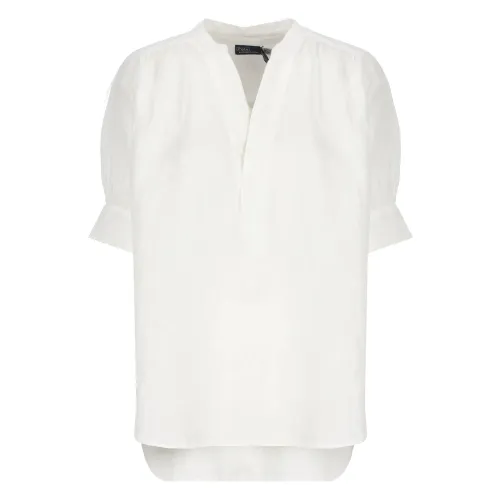 Ralph Lauren , White Linen V-Neck Shirt Woman ,White female, Sizes: