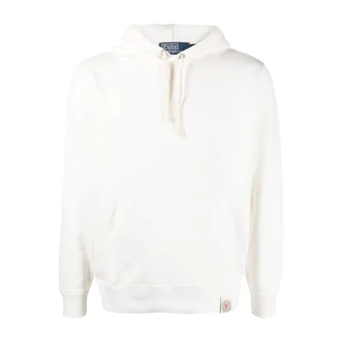 Ralph Lauren , White Logo Patch Cotton Blend Hoodie ,White male, Sizes: