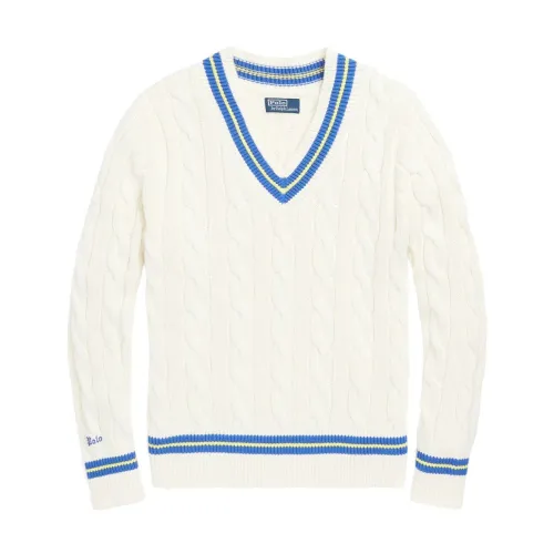 Ralph Lauren , White Sweater V-Neck Long Sleeve ,White male, Sizes: