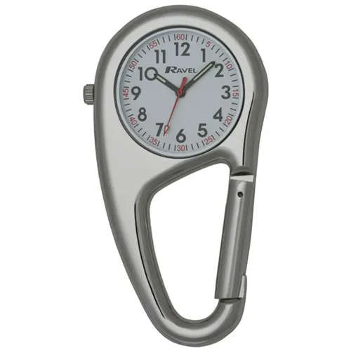Ravel Belt Clip Carabiner Quartz Watch - Silver Tone/White
