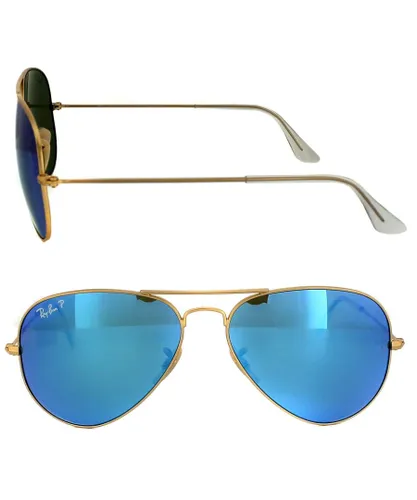 Ray-Ban Aviator Unisex Matt Gold Blue Mirror Polarized Sunglasses Metal - One