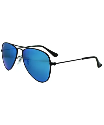 Ray-Ban Junior Childrens Unisex Sunglasses 9506 201/55 Black Blue Flash Mirror Metal - One