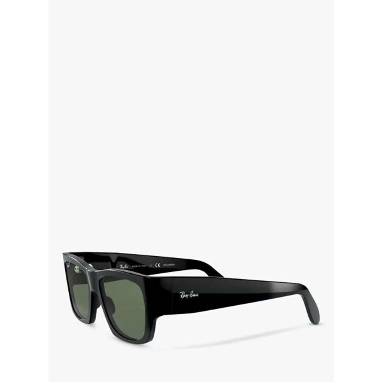 Ray-Ban RB2187 Unisex Polarised Square Sunglasses, Black/Green - Black/Green - Male