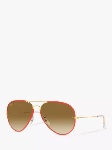 Ray-Ban RB3025JM Unisex Aviator Sunglasses - Red On Gold/Brown - Female