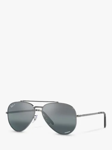Ray-Ban RB3625 Unisex Polarised Aviator Sunglasses - Gunmetal/Mirror Grey - Female