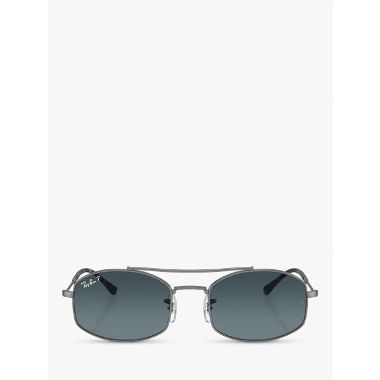Ray-Ban RB37190 Unisex Polarised Oval Sunglasses, Gunmetal/Blue Gradient - Gunmetal/Blue Gradient - Male