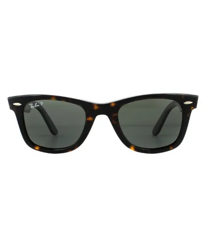 Ray-Ban Rectangle Unisex Tortoise Green Polarized Sunglasses - Brown - One