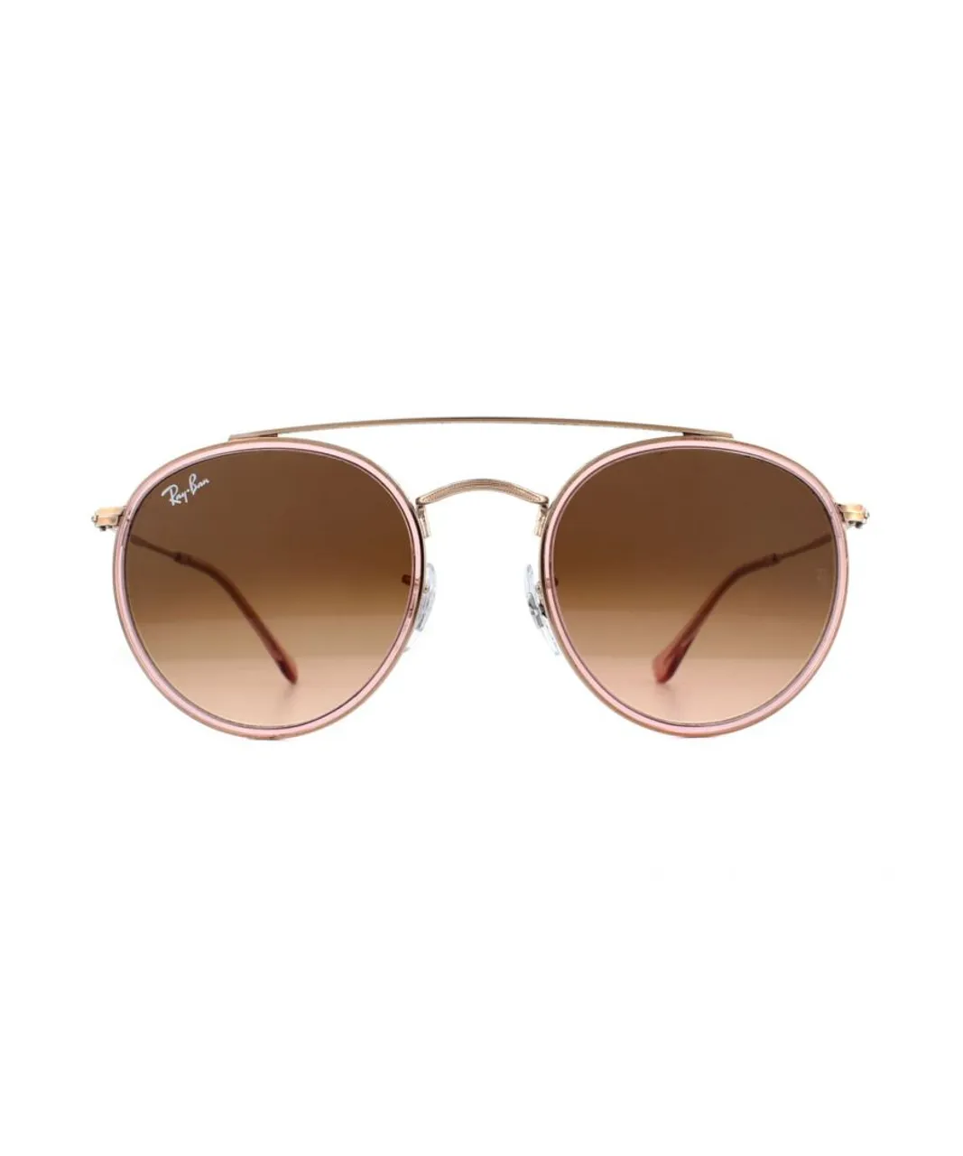 Ray-Ban Unisex Sunglasses Round Double Bridge 3647N 9069A5 Pink Gradient Brown Metal - One