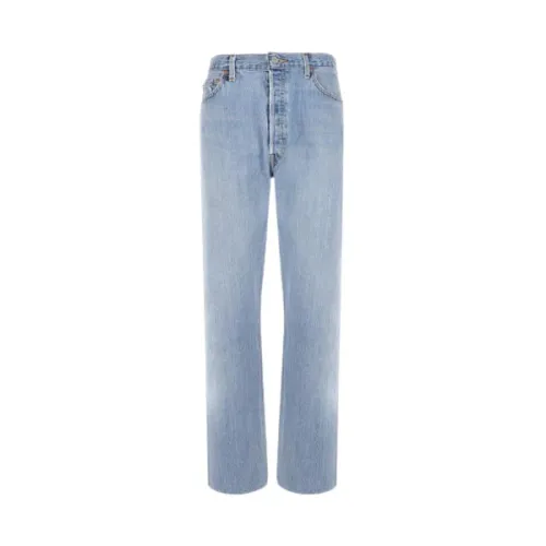 Re/Done , High-Waisted Cropped Jeans in Blue Denim ,Blue female, Sizes: