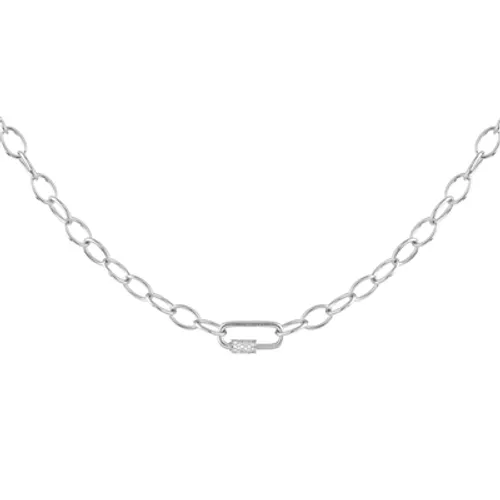 Rebecca Silver Link CZ Clasp Necklace - Silver