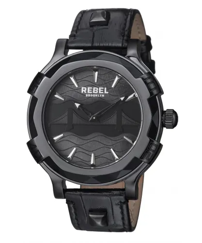 Rebel Mens Brooklyn Bridge Black Dial Leather Watch - One Size