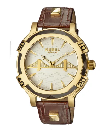 Rebel Mens Brooklyn Bridge Silver Dial Leather Watch - Brown - One Size
